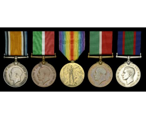 Three: Sergeant R. J. Davies, Border Regiment and Mercantile Marine British War Medal 1914-20 (260215 Sjt. R. J. Davies. Bord