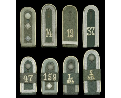 German Second War Army Infantry Shoulder Boards. 8 white piped infantry shoulder boards, all are with the field grey green ce