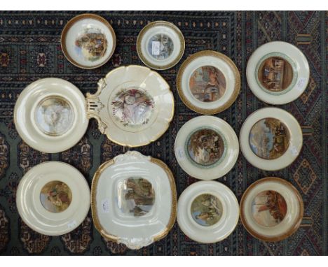 A collection of white ground Prattware with variously printed images including Contrast, Sebastopol, Shakespeare's birthplace