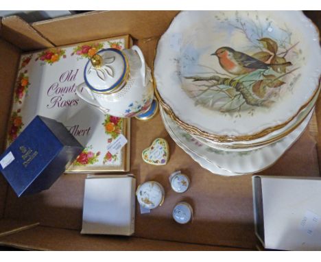 A Minton vase and cover 'late summer' limited edition, Crummles and Co, enamel pots and covers and Limoges plate and a collec