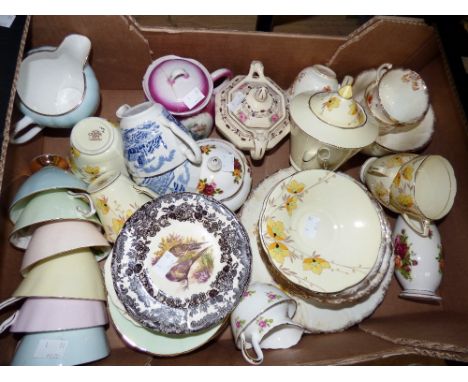 A Grafton china tea service - 1920s with teapot, Royal Albert 'Country Roses' 1950s tea set 'Cavour Ware' - multicoloured tea