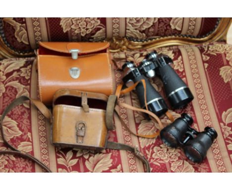 A pair of opera glasses (Edwardian) pair of leather cased Voightlander and Sohn - racing glasses - binoculars and another cas