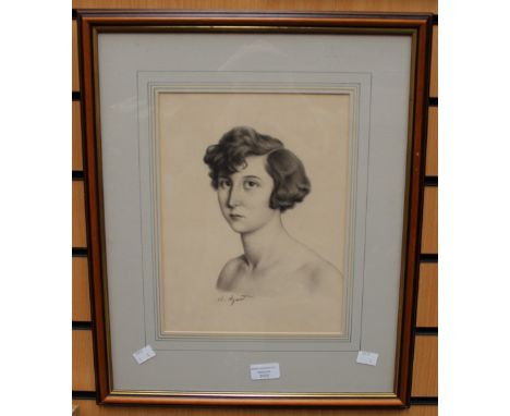 Agard, Charles, (1866-1950), pencil portrait of a beautiful young lady signed, framed 