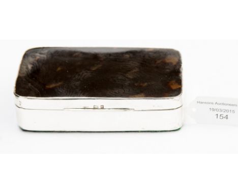 A silver and tortoiseshell table snuff box, Birmingham 1904, 11.5cm x 6.5cm, 3cm diameter