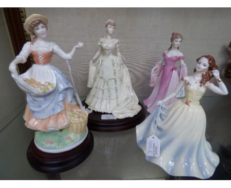 Two Royal Worcester and two Coalport lady figures (three Compton and Woodhouse) 'Queen Mary' 2667 of 7550 on stand with certi