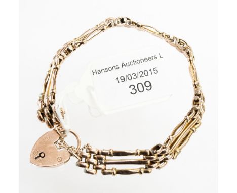 A 9ct  rose gold gate padlock bracelet