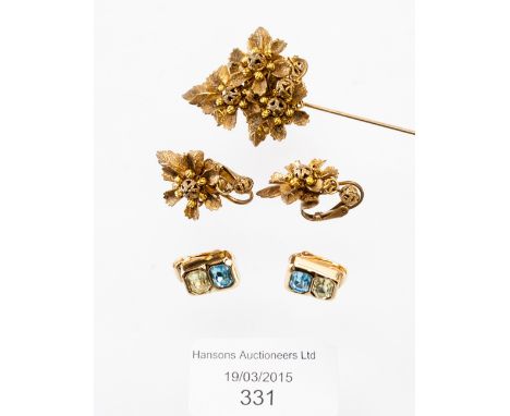 A Stanley Hagler stick pin, with matching earrings and a pair of Dior earrings 