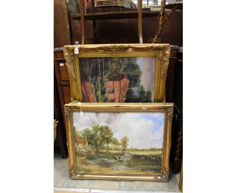 Two modern paintings by A.D Fisher, Repton School and after a John Constable painting together with a print (3)