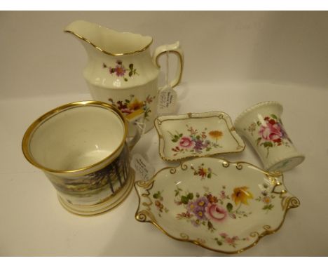 A Hamilton Derby named view mug "Ladybower Reservoir" and four items Derby posies (5)
