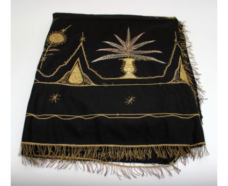 An early 20th century embroidered bed spread with gold thread, probably Egyptian or Middle Eastern