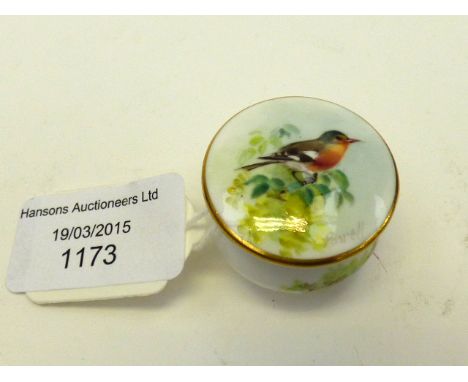 A small Royal Worcester pot and cover, hand painted and signed by artist 