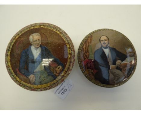 A Prattware pot lid, the late Duke of Wellington with sash and marbled border (161A), together with the Late Prince Consort (