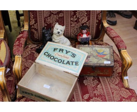 A George V and Queen Alexander Fry's Chocolate box, A Brentleigh ware black and white Scotch Whiskey pub decoration and a Tob