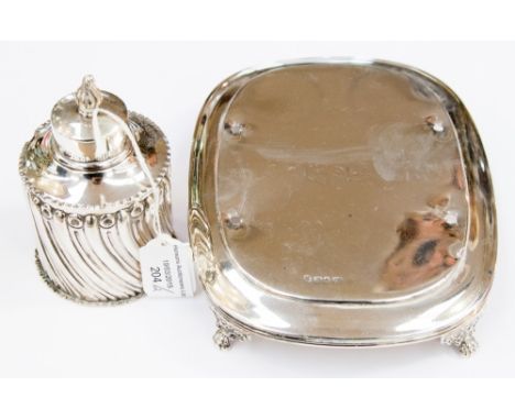 A silver tea caddy and base (2) 
