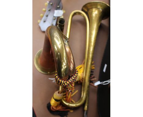 A copper and brass bugle and a brass bugle (2)