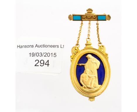 A Victorian 9ct gold and enamel jewel 