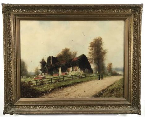 Nils Hans Christiansen (1867-1939) oil on canvas - A Village Church, signed, 47cm x 61cm, in gilt frame
There is a scratch wi