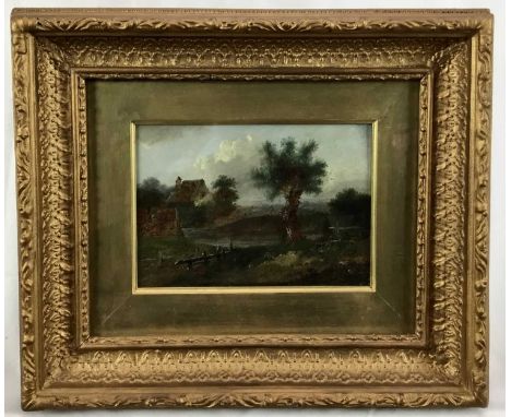 Charles Morris Snr. (1861 1922), oil on panel, A country scene with a farmhouse by a river, signed, 14 x 19cm, in original gi