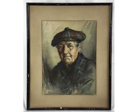 Raeburn Dobson watercolour - Portrait of a Gentleman with Tartan cap signed and dated '24