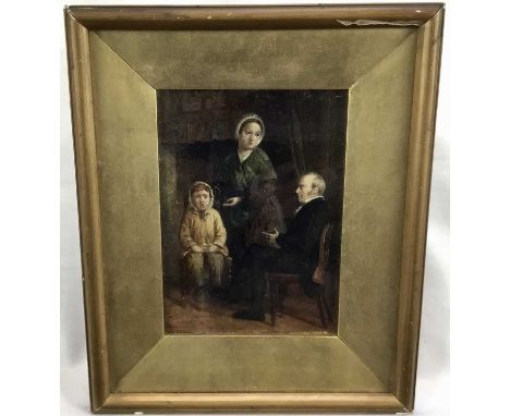 W. Hemming (19th century) oil on panel - Stern words, signed, indistinctly inscribed verso, 15 x 12cm, glazed frame. Provenan