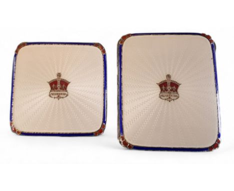 A silver and guilloche enamel Coronation cigarette case and compact, the covers with an enamel St. Edwards Crown above 1937 o
