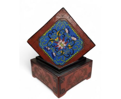 A Chinese Cloisonné enamel and cinnabar lacquered box,&nbsp; 8cm x 12cm x 12cm