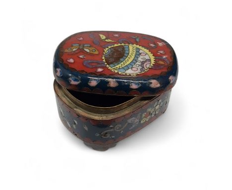 A Japanese Meiji period cloisonne enamel pot and cover, 4cm x 7cm x 5cm c.1880