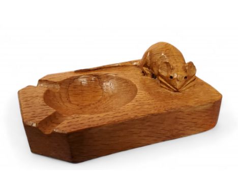 Mouseman of Kilburn - an oak ashtray, addzed overall, carved mouse signature, 10cm wide