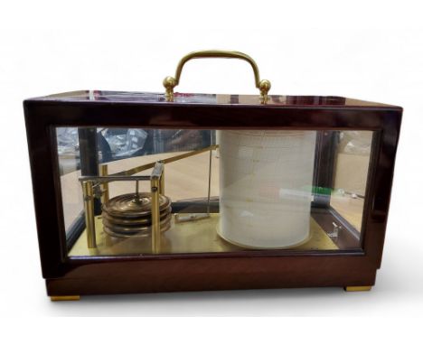 A 20th century barograph, mahogany glazed case, brass handle, 17cm high, 29.5cm wide