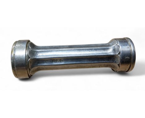 An unusual George V silver pocket torch, fluted grip, push-button to end, 8cm long, Crisford &amp; Norris, Birmingham 1914