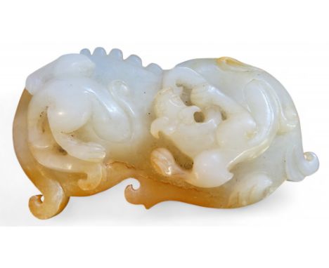 A Chinese jade carving, of a mythical beast, 9.5cm long