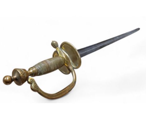 A 19th century Dutch infantry officer's sword, model 1820, bronze wirework tang terminating with a crown pommel surmounted wi