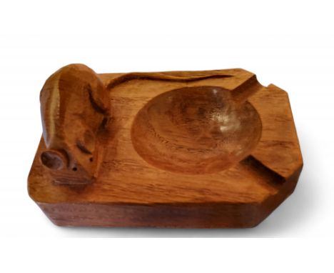 Robert Mouseman Thompson of Kilburn - an oak ashtray, addzed overall, carved mouse signature, 10cm wide