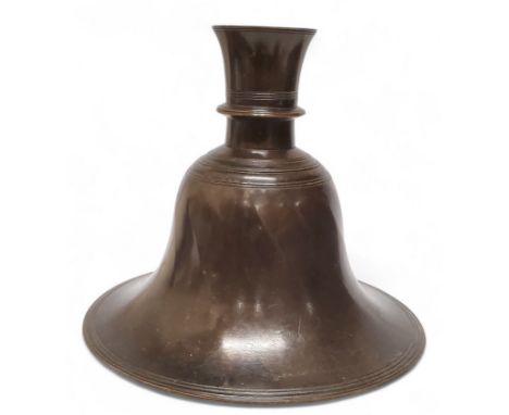 A '15th century' Iranian bronze Timurid bell shaped candlestick, 15cm x 15cm x 15cm