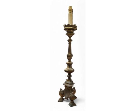 A Regency style brass pricket candlestick table lamp, 56cm high
