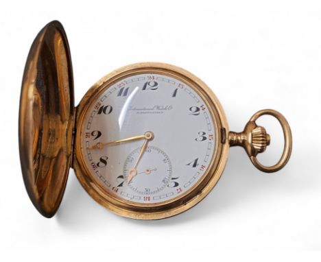 A 14ct rose gold International Watch Co. (IWC), Schaffhausen full hunter pocket watch, top winder movement stamped 667247 H6,