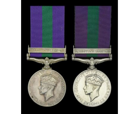 General Service 1918-62, 1 clasp, Palestine 1945-48 (2) (14131987 Pte. W. R. Barwell. A.C.C.; 14137229 Pte. R. W. Hammond. A.