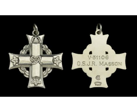 The Canadian Memorial Cross issued in remembrance of Ordinary Seaman J. R. Masson, Royal Canadian Naval Volunteer Reserve, wh