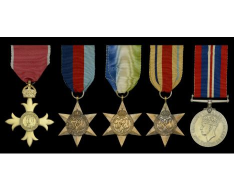 A Second War O.B.E. group of five awarded to Captain J. H. George, Mercantile Marine, who was awarded the O.B.E. for his serv