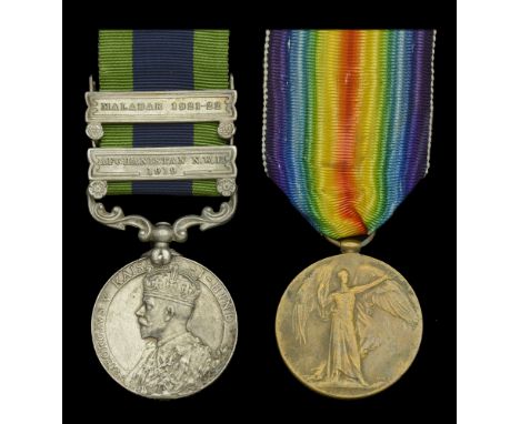 India General Service 1908-35, 2 clasps, Afghanistan N.W.F. 1919, Malabar 1921-22 (..07 Rfmn Amar Bahadur Khattri, 2-9 Grks);