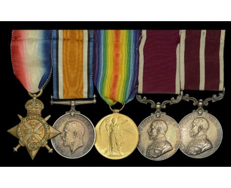 Five: Superintendent Clerk W. C. Masson, Royal Engineers  1914 Star (2967 Cpl. W. A. Masson. R.E.); British War and Victory M