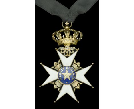 Sweden, Kingdom, Order of the North Star, Commander’s neck badge, 79mm including crown suspension x 55mm, silver-gilt and ena