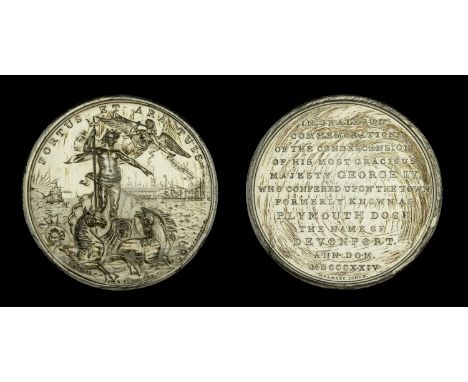 Plymouth Dockyard Renamed Devonport Medallion 1824, 55mm, white metal, by ‘R. Ellis and J. Ramsey’, the obverse featuring Nep