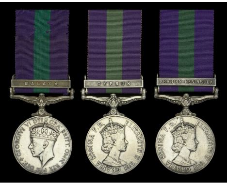General Service 1918-62, 1 clasp (3), Malaya, G.VI.R. (10632824 Pte. W. Hatton. A.C.C.); Cyprus (23351815 Pte. E. G. Sewell. 