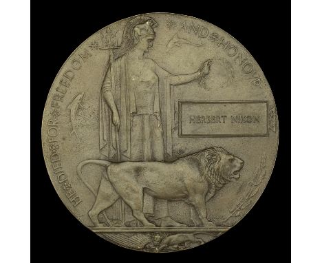 Memorial Plaque (Herbert Nixon), in card envelope of issue, with Memorial Scroll (Pte. Herbert Nixon, Royal Army Service Corp