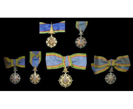 Thailand, Kingdom, Order of the Crown, 3rd issue (6), Fourth and Fifth Class breast badges, silver, silver-gilt, and enamel, 