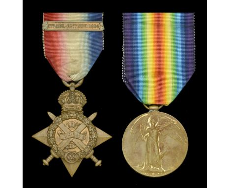 Pair: Private F. W. Brain, Northamptonshire Regiment, who died on the Western Front on 2 August 1916  1914 Star, with clasp (