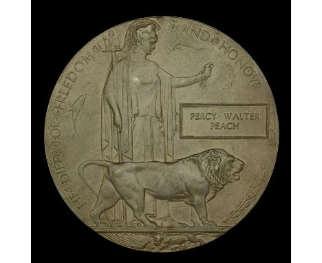 Memorial Plaque (Percy Walter Peach) good very fine £80-£100  ---  Percy Walter Peach was born in Sutton, Cambridgeshire in N