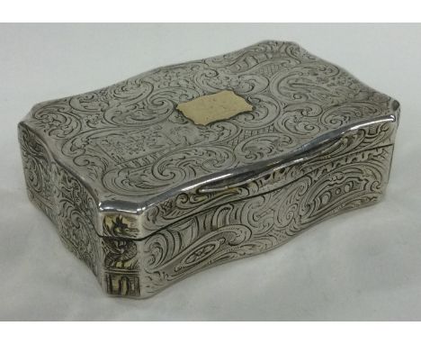 A heavy engraved silver snuff box decorated with flowers and rabbit. London 1839. By Charles Rawlings & William Summers. Appr