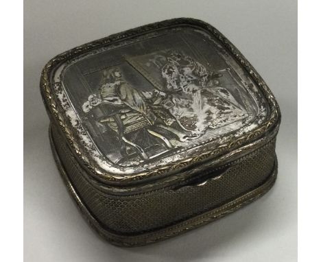A French silver plated snuff box engraved with scenes. Circa 1800. Est. £100 - £150.